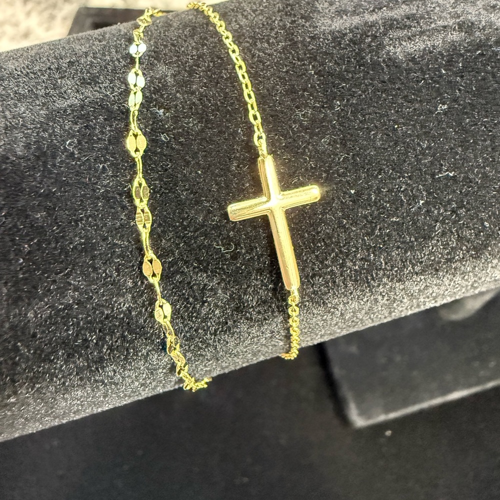 14K Gold Over 925 Sterling Silver Cross Double Bracelet